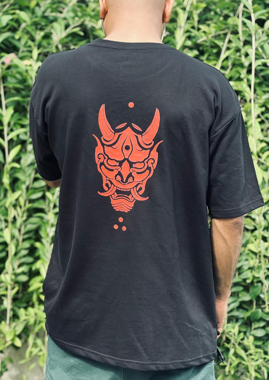 Oni Mask Tee orange back print