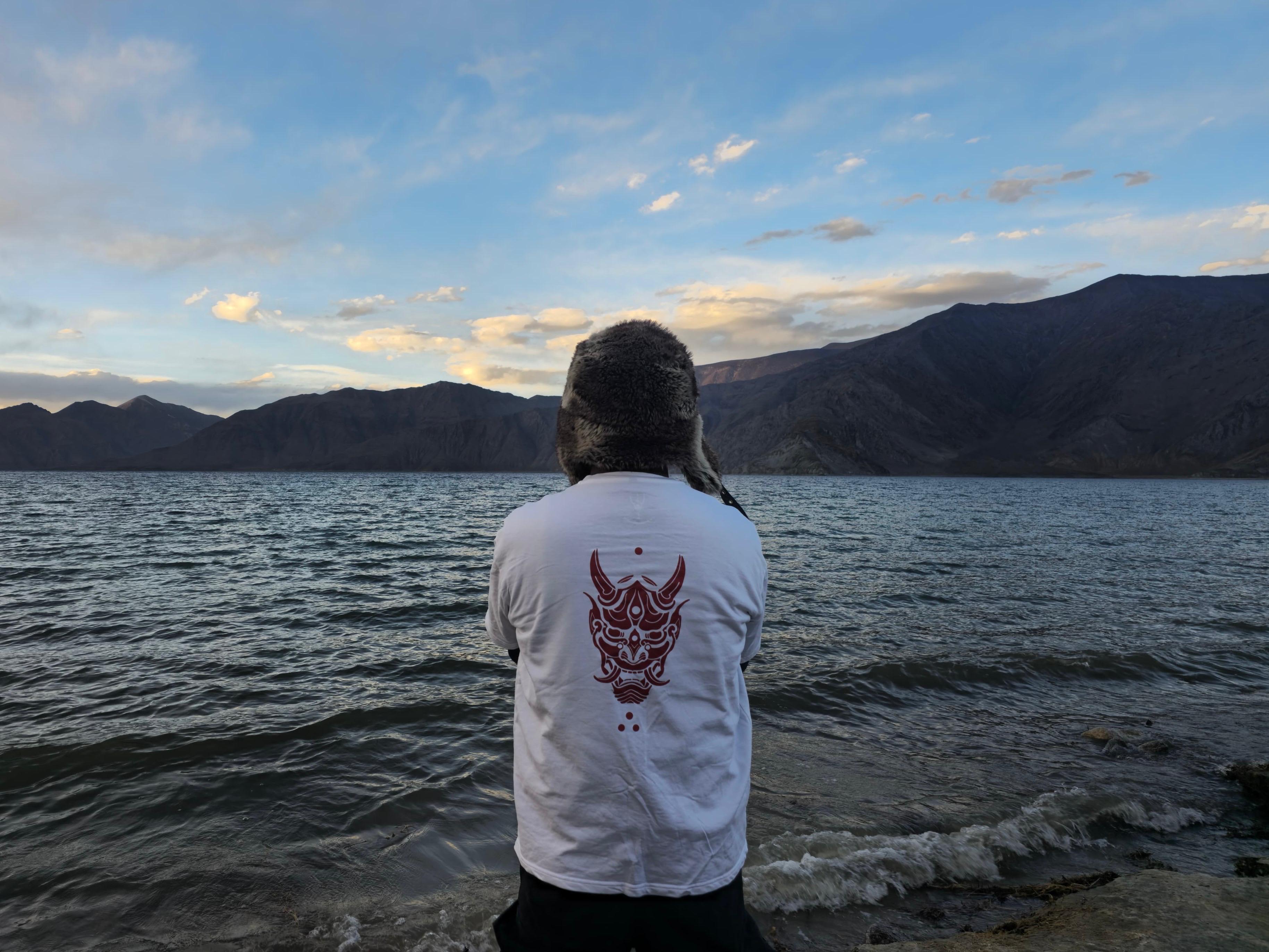 White Oni Mask Tee with red back print